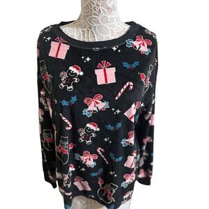 Holiday Time Cozy Black Christmas Sweatshirt With Gingerbread Men and More-Large